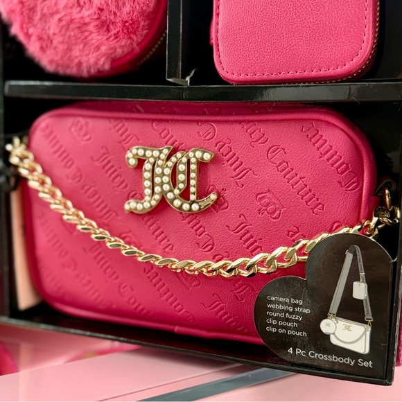 Juicy Couture 4-Piece Crossbody Set – Hot Pink Chic Gold Link Chain Gift Box - Picture 4 of 6